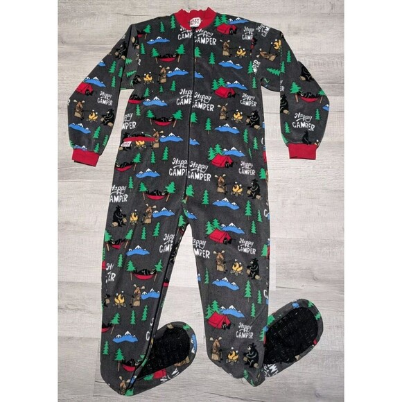 Lazy One Happy Camper Footy Pajamas Zip Up Men's Size Medium w/ Back Rear Flap - Picture 1 of 12